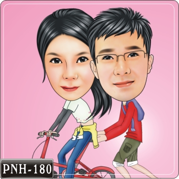 人像漫畫 腳踏車練習情人Q版畫 PNH-180